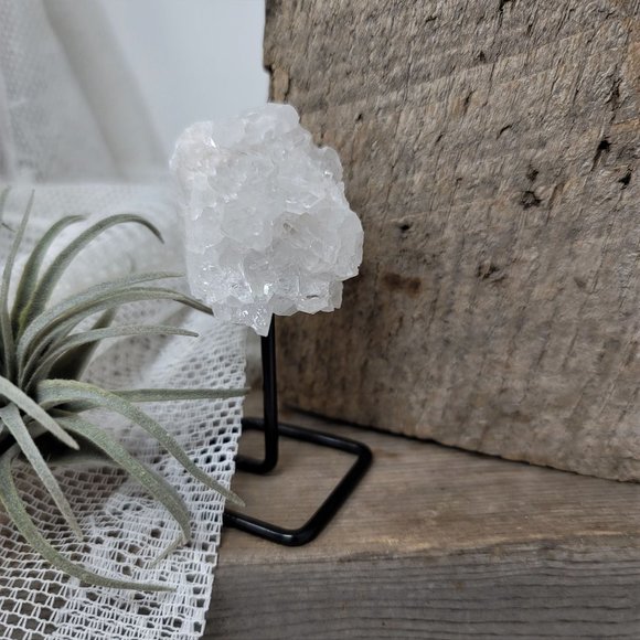 Genuine Crystal Quartz Point Cluster Metal Modern Stand - Picture 9 of 10